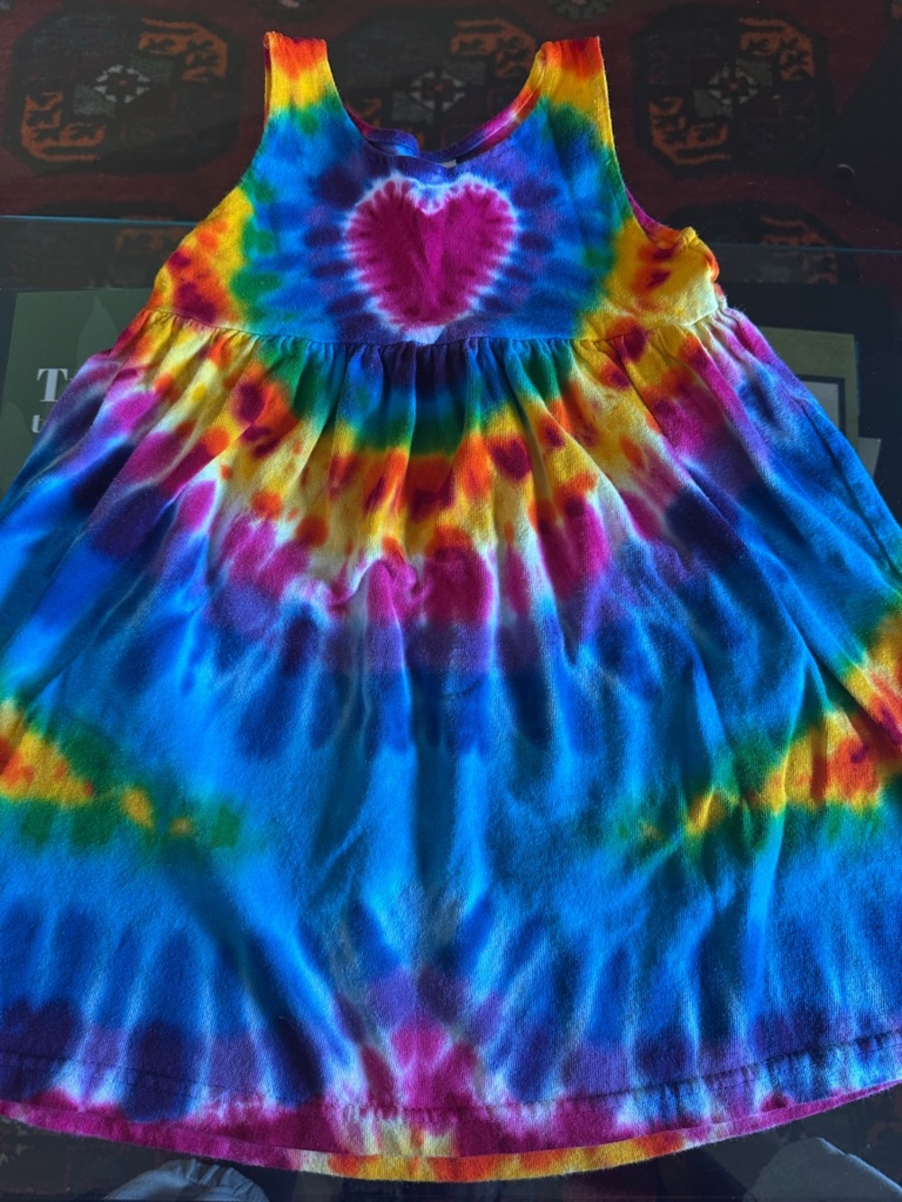 Child’s Tie-Dye Tank Dress with Heart Motif - Multicolor size 18 months